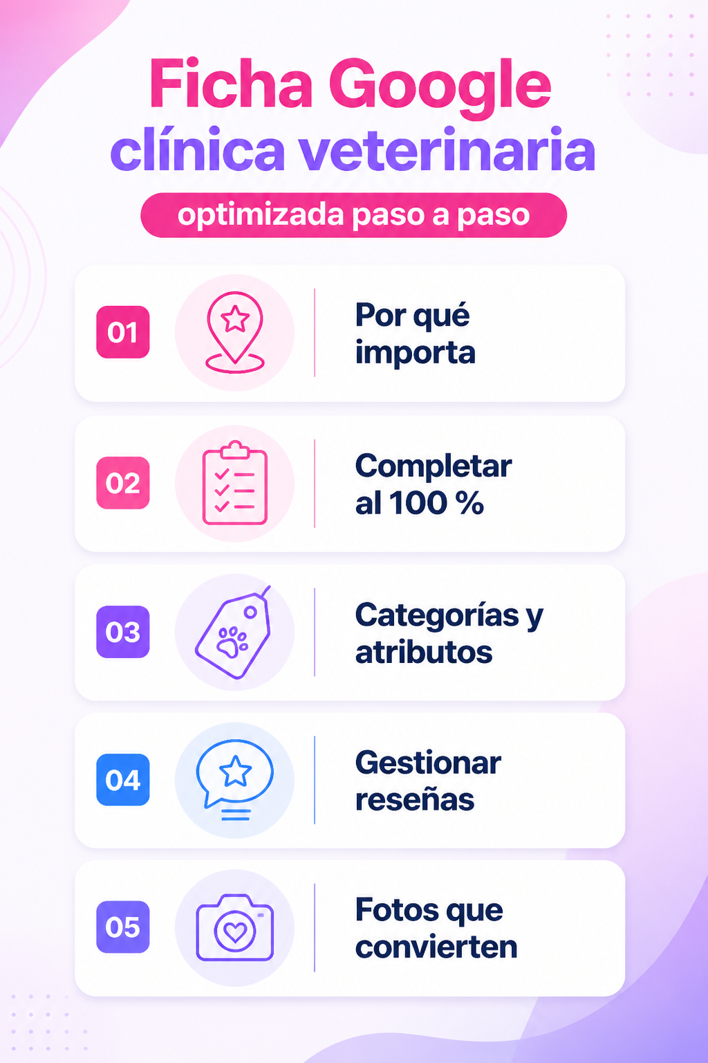 Infografía resumen del artículo: Ficha Google clínica veterinaria optimizada paso a paso
